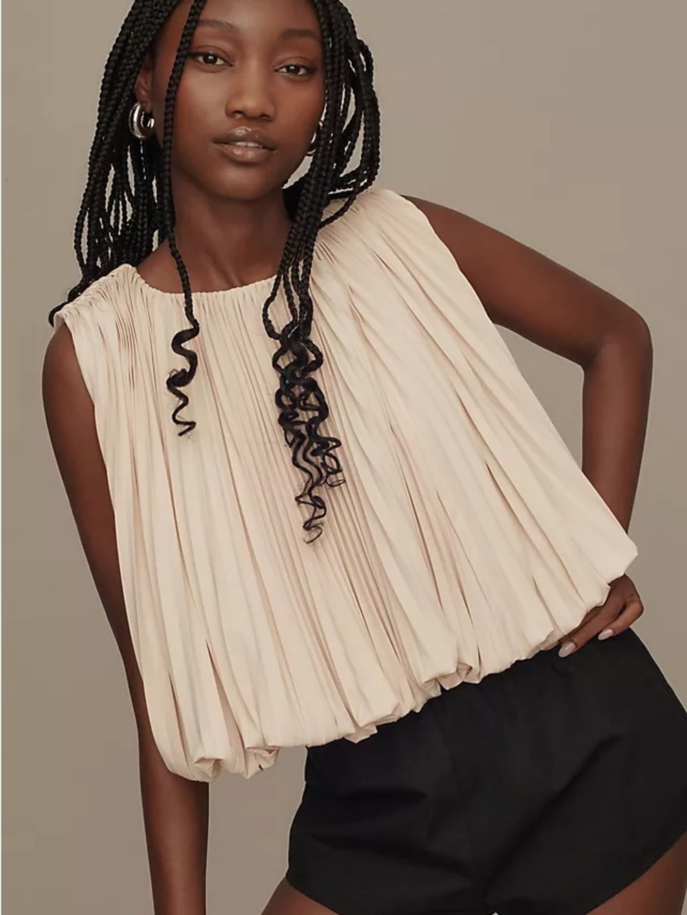 Anthropologie Mare Mare Pleated Bubble Crop Sleeveless Top Blouse